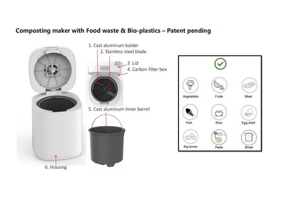 Class A Energy Efficiency Rating Household Food Waste Disposer 2.5L Kitchen Composter