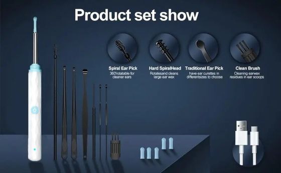 Household Cleaning Ear Wax Removal Kit with 1296P Otoscope Ear Cleaner Camera and Light