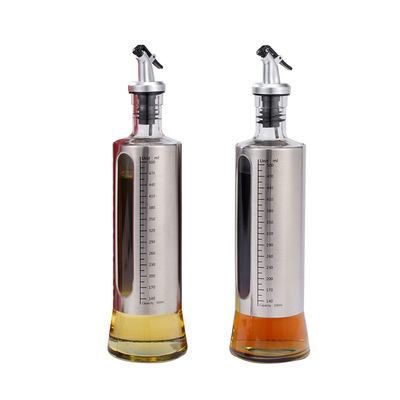 Stainless Steel Double Glass Seasoning Container Kitchen Olive Oil Spray Bottle with Scale