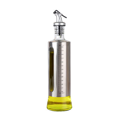 Stainless Steel Double Glass Seasoning Container Kitchen Olive Oil Spray Bottle with Scale
