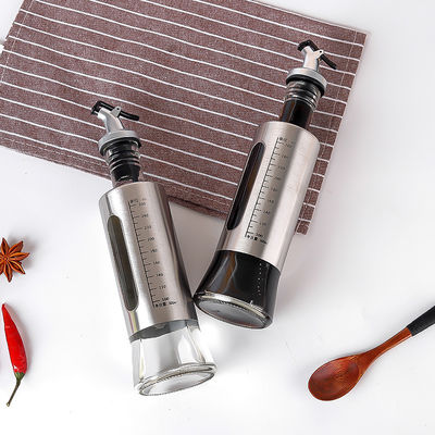 Stainless Steel Double Glass Seasoning Container Kitchen Olive Oil Spray Bottle with Scale