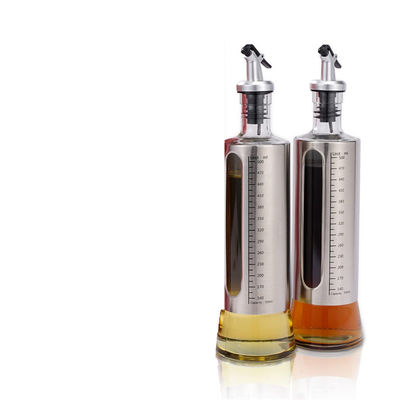 Stainless Steel Double Glass Seasoning Container Kitchen Olive Oil Spray Bottle with Scale
