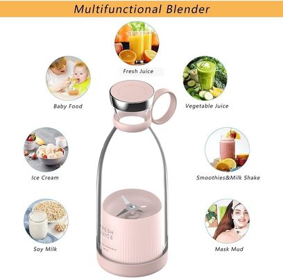 Portable Rechargeable USB Blender Juicer 350ml 4 Blades Pink Mini Electric for Travel