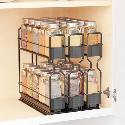 Efficiently Organize Your Bathroom with 2 Layers Sliding Pull Out Spice Rack Organizer