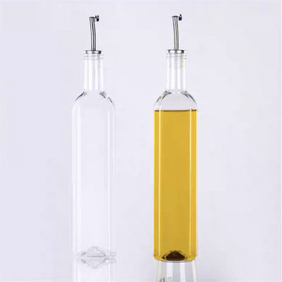 Glass Dark Green Kitchen Oil Bottle With Stainless Steel Spout Funnel Square 500ml 2pcs