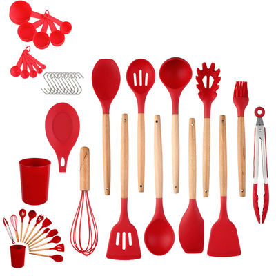 Silicone Cookware Set 33-Piece Utensils with Non-stick Spatula and Wooden Handle