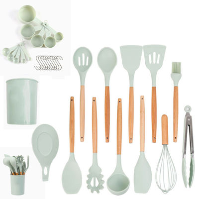 Silicone Cookware Set 33-Piece Utensils with Non-stick Spatula and Wooden Handle