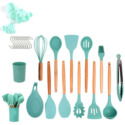 Silicone Cookware Set 33-Piece Utensils with Non-stick Spatula and Wooden Handle