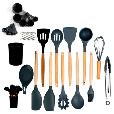 Silicone Cookware Set 33-Piece Utensils with Non-stick Spatula and Wooden Handle