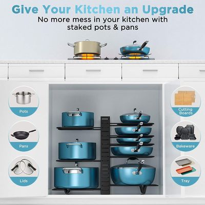 Adjustable Kitchen Cabinet Pot and Pan Organizer 8 Tier Rack with 3 DIY Methods