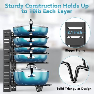 Adjustable Kitchen Cabinet Pot and Pan Organizer 8 Tier Rack with 3 DIY Methods
