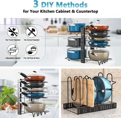 Adjustable Kitchen Cabinet Pot and Pan Organizer 8 Tier Rack with 3 DIY Methods