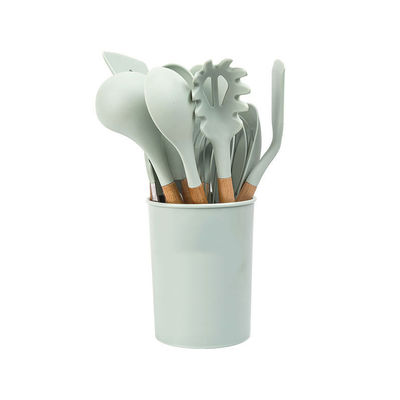 18-Piece Green Silicone Cookware Set with Storage Bucket Non-stick Spatula Included