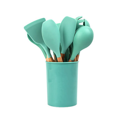 18-Piece Green Silicone Cookware Set with Storage Bucket Non-stick Spatula Included