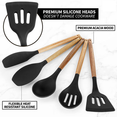 High Temperature Cooking Utensil Set for Kitchen 5 Piece Non-Stick Silicone Spatula Spoon