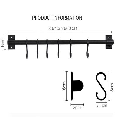 Novelty Hooks 30cm Metal Rod Non Perforated Spice Storage for Kitchen Utensil Hanging