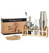 Minimalist Design 10 in 1 Stainless Steel Cocktail Shaker Set with Wooden Stand 750ml