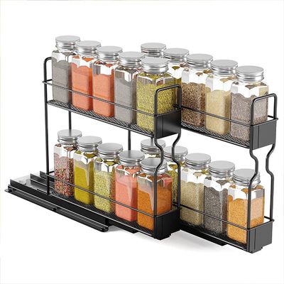 Customized Logo Kitchen Spice Bottle Jars 2 Layers Slide Storage Rack for Home Cabinet
