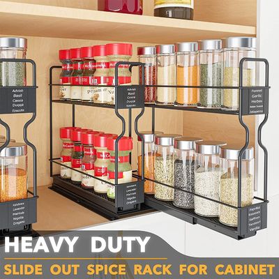 Customized Logo Kitchen Spice Bottle Jars 2 Layers Slide Storage Rack for Home Cabinet