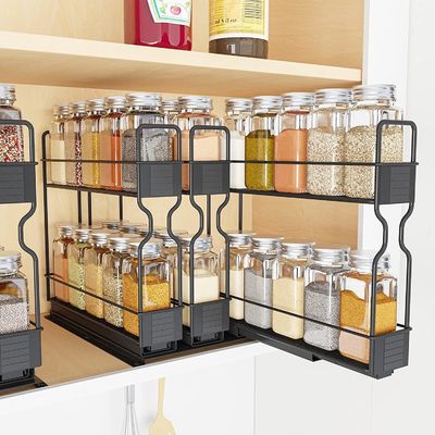 Customized Logo Kitchen Spice Bottle Jars 2 Layers Slide Storage Rack for Home Cabinet