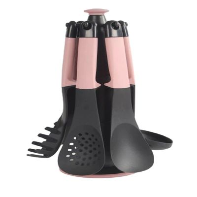 High Temperature Food Grade Plastic Spatula Spoon Set Kitchenware 5 Pieces with Rack