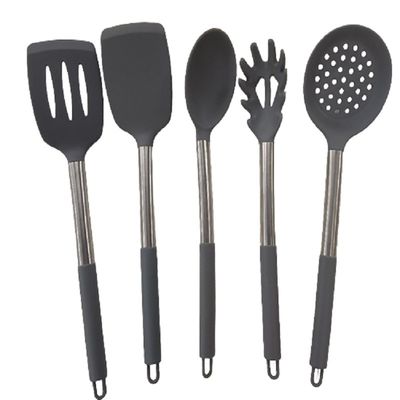Cooking Essentials Non-Stick Spatula and Leaking Spoon Set with Stainless Steel Rod