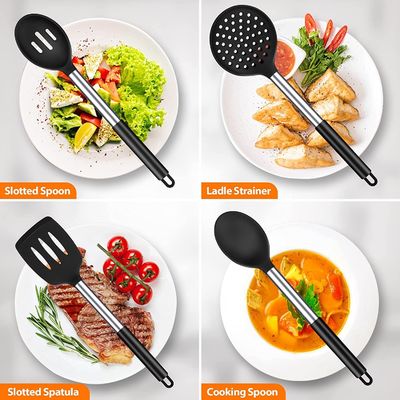 Cooking Essentials Non-Stick Spatula and Leaking Spoon Set with Stainless Steel Rod