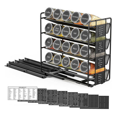 25.6*13*26cm Black Kitchen Sliding Rail Spice Rack Multi-Layer Storage Iron Organizer