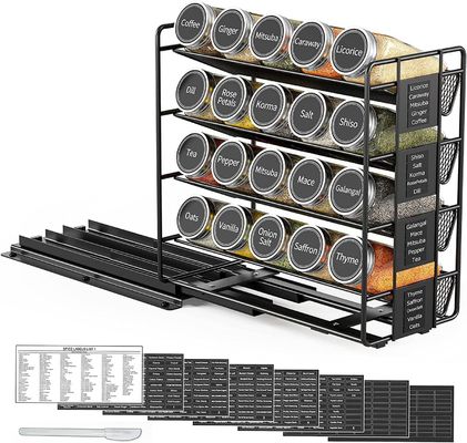 25.6*13*26cm Black Kitchen Sliding Rail Spice Rack Multi-Layer Storage Iron Organizer