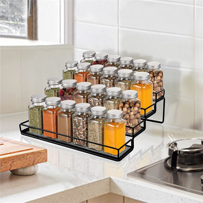 Food Iron Baked Lacquer Spice Rack Organizer for Cabinet 4 Tier Step Shelf Holder