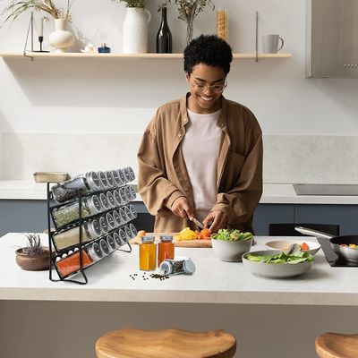 3-Tier Spice Rack Standing Type Metal Seasoning Bottle Organizer for Kitchen Counter