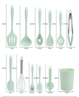 995G Silica Gel Kitchen Utensil Set with Wooden Handle and Cuttings Board Storage Bucket