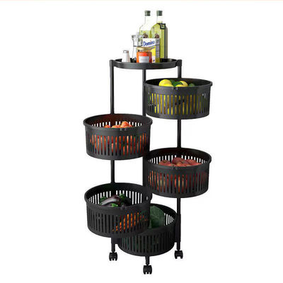 Versatile Organization Kitchen Storage Rack with Five Layers and Black Round Baskets