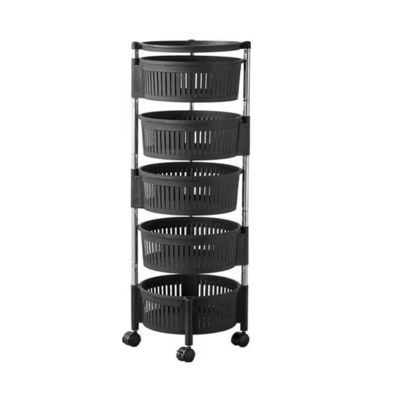 Versatile Organization Kitchen Storage Rack with Five Layers and Black Round Baskets