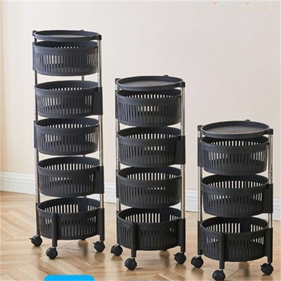 Versatile Organization Kitchen Storage Rack with Five Layers and Black Round Baskets
