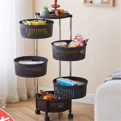 Versatile Organization Kitchen Storage Rack with Five Layers and Black Round Baskets