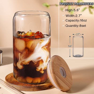 High Borosilicate Glass Mason Jar with Bamboo Lid and Straw 16oz Clear Glass Cups