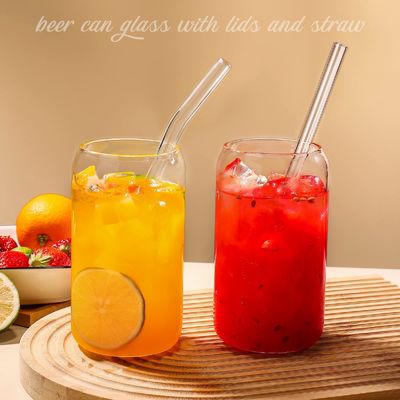 High Borosilicate Glass Mason Jar with Bamboo Lid and Straw 16oz Clear Glass Cups