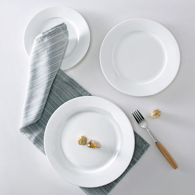 Stocked White Ceramic Dinner Plates for Restaurant Hotel Dinnerware Collection