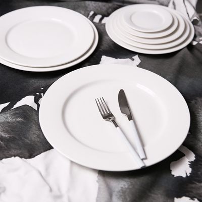Stocked White Ceramic Dinner Plates for Restaurant Hotel Dinnerware Collection
