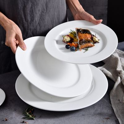 Stocked White Ceramic Dinner Plates for Restaurant Hotel Dinnerware Collection