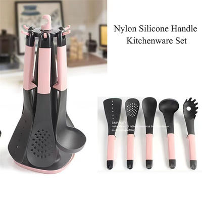 Effortlessly Access Utensils with 6-Piece Nylon Set and Rotating Storage Stand