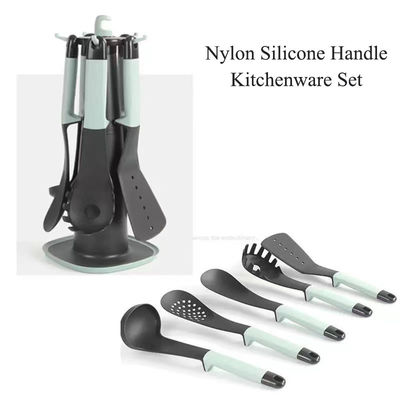 Effortlessly Access Utensils with 6-Piece Nylon Set and Rotating Storage Stand