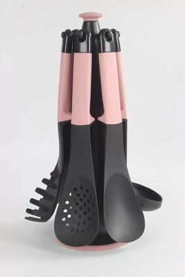 Effortlessly Access Utensils with 6-Piece Nylon Set and Rotating Storage Stand