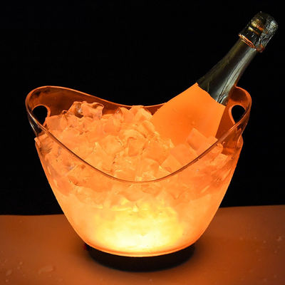 Ice Buckets Tongs Type Large Plastic Beer Container with Handles and LED Lighting