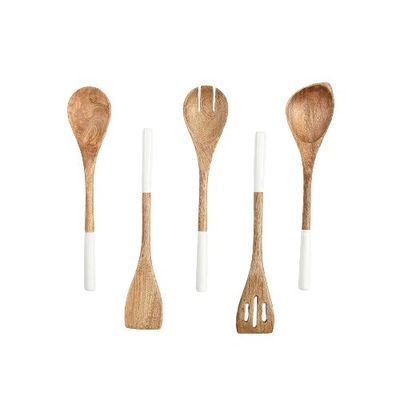 5-Piece Acacia Wood Kitchen Cooking Set Spoon Spatula Fork Slotted Turner Corner Spoon