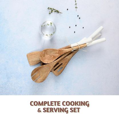 5-Piece Acacia Wood Kitchen Cooking Set Spoon Spatula Fork Slotted Turner Corner Spoon