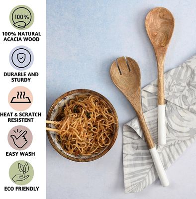 5-Piece Acacia Wood Kitchen Cooking Set Spoon Spatula Fork Slotted Turner Corner Spoon