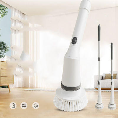 Electric Bathroom Spin Scrubber with Adjustable Extension and Cordless White Cleaning Brush