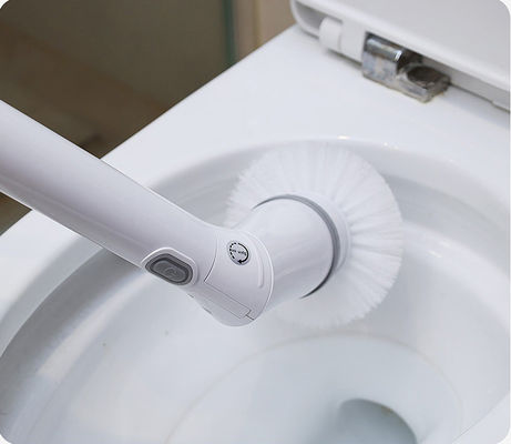 Electric Bathroom Spin Scrubber with Adjustable Extension and Cordless White Cleaning Brush
